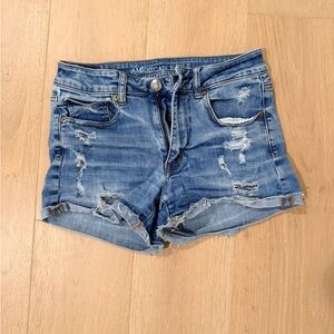 Aerie Blue Distressed Denim Shorts